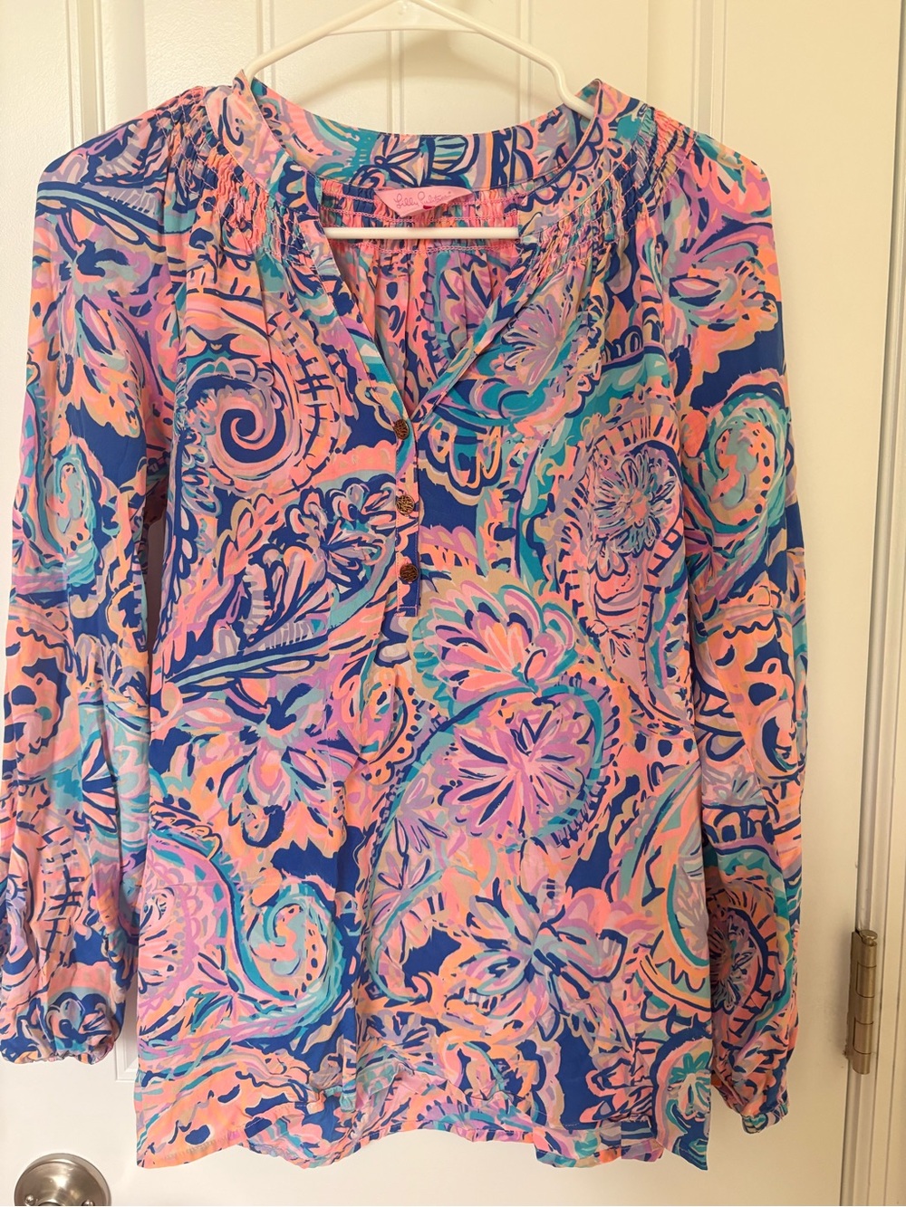 Lilly Pulitzer Psychedelic Sunshine Paisley V-Neck Elsa Blouse